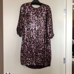 Parker black purple sequin dress.  Sz 6.